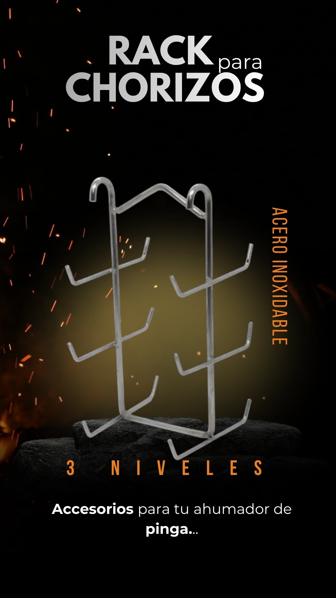 Rack para Ahumar Chorizos de 3 Niveles en Acero Inoxidable