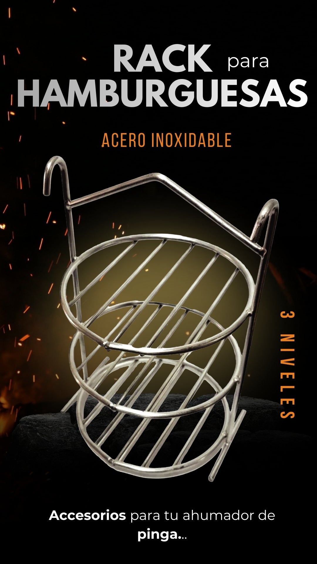 Rack para Hamburguesas de 3 Niveles en Acero Inoxidable