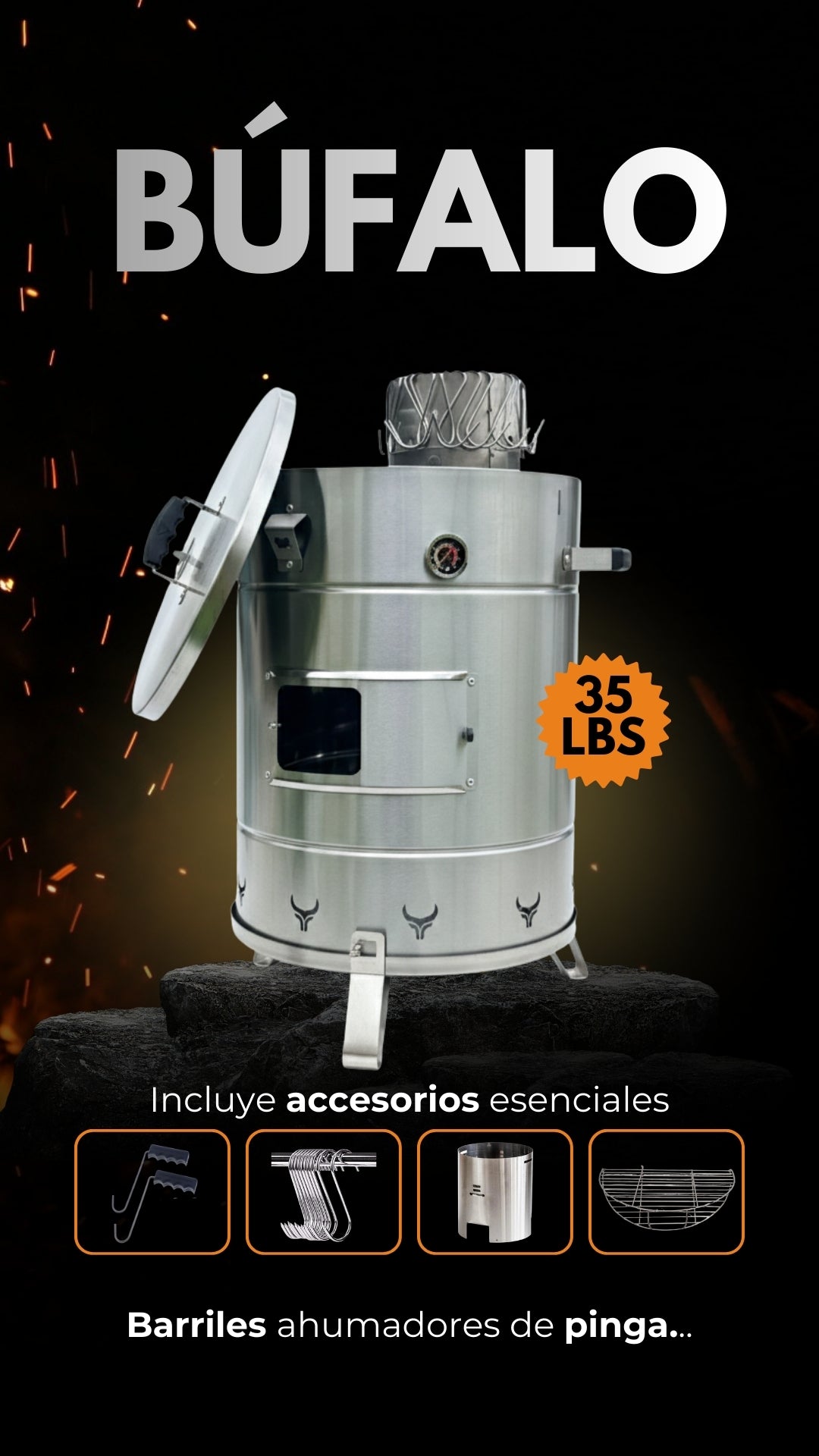 Barril Ahumador Bufalo en Acero Inoxidable