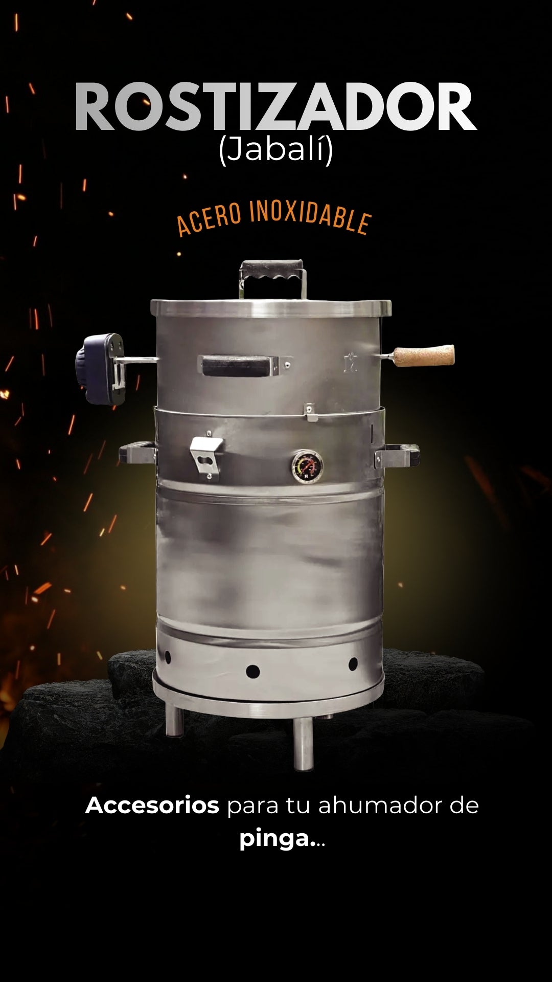 Rostizador para Barril Ahumador Jabali en Acero Inoxidable