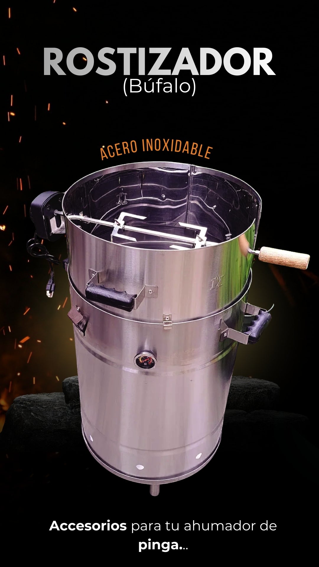 Rostizador para Barril Ahumador Bufalo en Acero Inoxidable